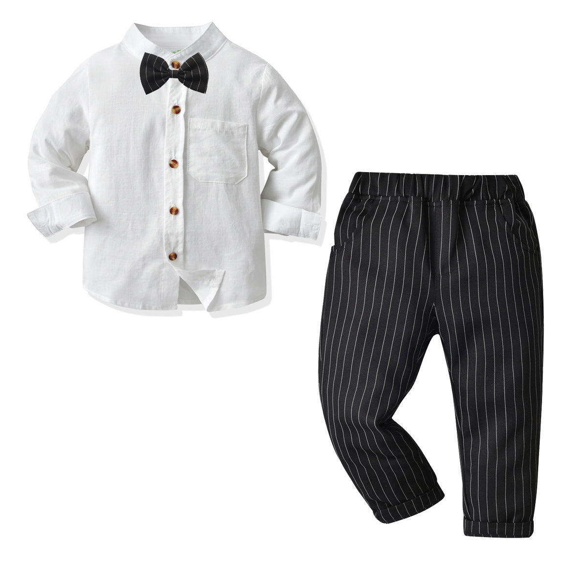 Kid Baby Boy Suit Long-sleeved White Striped Gentleman Formal 2 Pcs Sets