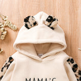 Kid Baby Girl Pullover Letter Embroidered Leopard Stitched Hoodie