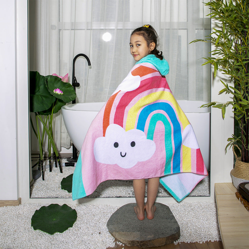 Baby Bathrobe Cartoon Bath Towel Robe Hooded Cloak Beach Towel Pajamas