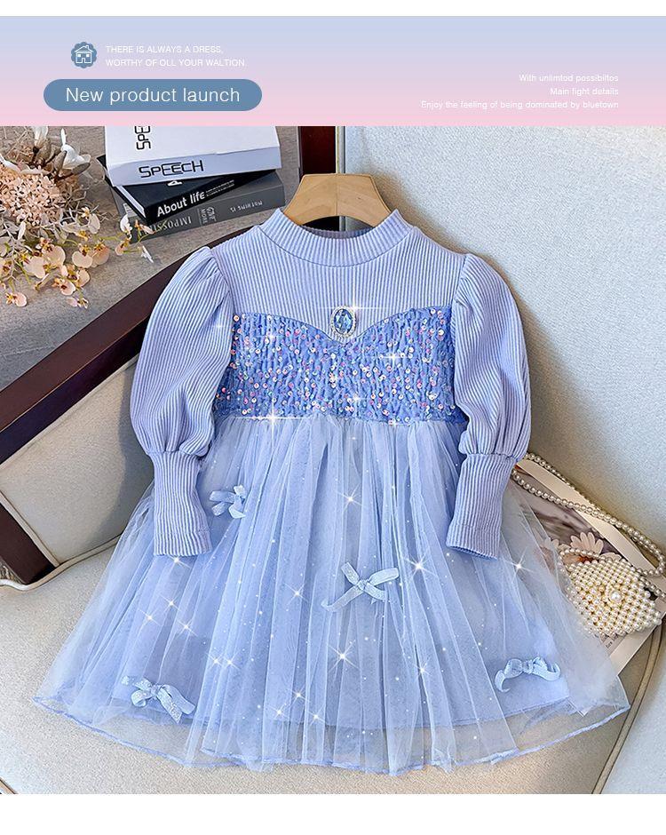 Kid Baby Girl Spring Autumn Pure Long Sleeve Sequined Fluffy Dresses