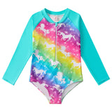 Kid Girls Middle Sunscreen Swimsuit Long-sleeved One-piece Swimwear