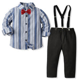 Kid Baby Boy Suit Tie Suspenders Long-sleeved Fashion Formal 4 Pcs Sets