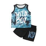 Kid Baby Boy Letter Trendy Fan Tie-dye Tank Shorts 2 Pcs Set