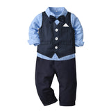 Kid Baby Boy Formal Suit Gentlemen Striped Braces 4 Pcs Set