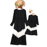 Family Matching Mother Child Long Sleeve Patchwork Dresses