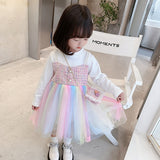 Kid Girls Shaggy Yarn Autumn Princess Woollen Rainbow Dresses