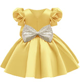 Kid Girl Princess Double Shoulder Bubble Sleeve Layer Bow Dresses