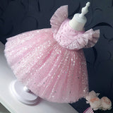 Kid Baby Girl Mesh Puffy Sequin Fly Sleeve Dress