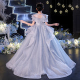 Kid Girl Drag-tailed Show Delicate Pompous Yarn Host Flower Piano Dresses