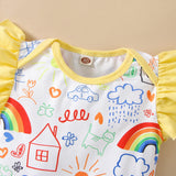 Baby Girl Onesie Rainbow Graffiti Short Sleeve Crawl Rompers