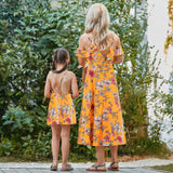 Family Matching Mother Daughter Halter V-collar Garden Flower Dresses