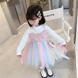 Kid Girls Shaggy Yarn Autumn Princess Woollen Rainbow Dresses