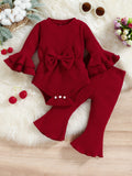 Baby Girl Solid Color Pit Bow Detachable Autumn Winter 2 Pcs Sets