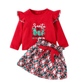 Kid Baby Girl Christmas Long Sleeve Letter Plaid 2 Pcs Sets