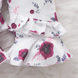 Kid Baby Girl Small Fly Sleeve Long Sleeve Printed Flared 3 Pcs Sets