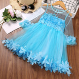 12M-6Y Kid Baby Girl Sweet Lace Petal Middle Sleeve Flower Dress