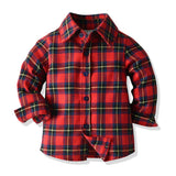 Kid Baby Boy Suit Long Sleeve Red Plaid Suspenders Formal Sets 2 Pcs