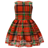 Kid Girl Bow Red Plaid Christmas Party Dresses