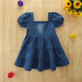 Kid Baby Girl Denim Puff Sleeves Beach Casual Dress