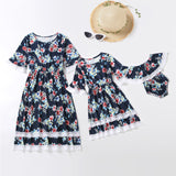 Family Matching Parent-child Flower Print Lace Stitching Dress