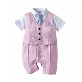 Baby Boy Suit Gentleman Short Sleeve Fake Solid Sets 2 Pcs