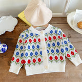 Baby Girl Fall Diamond Knit Korean Cotton Yarn Sweater