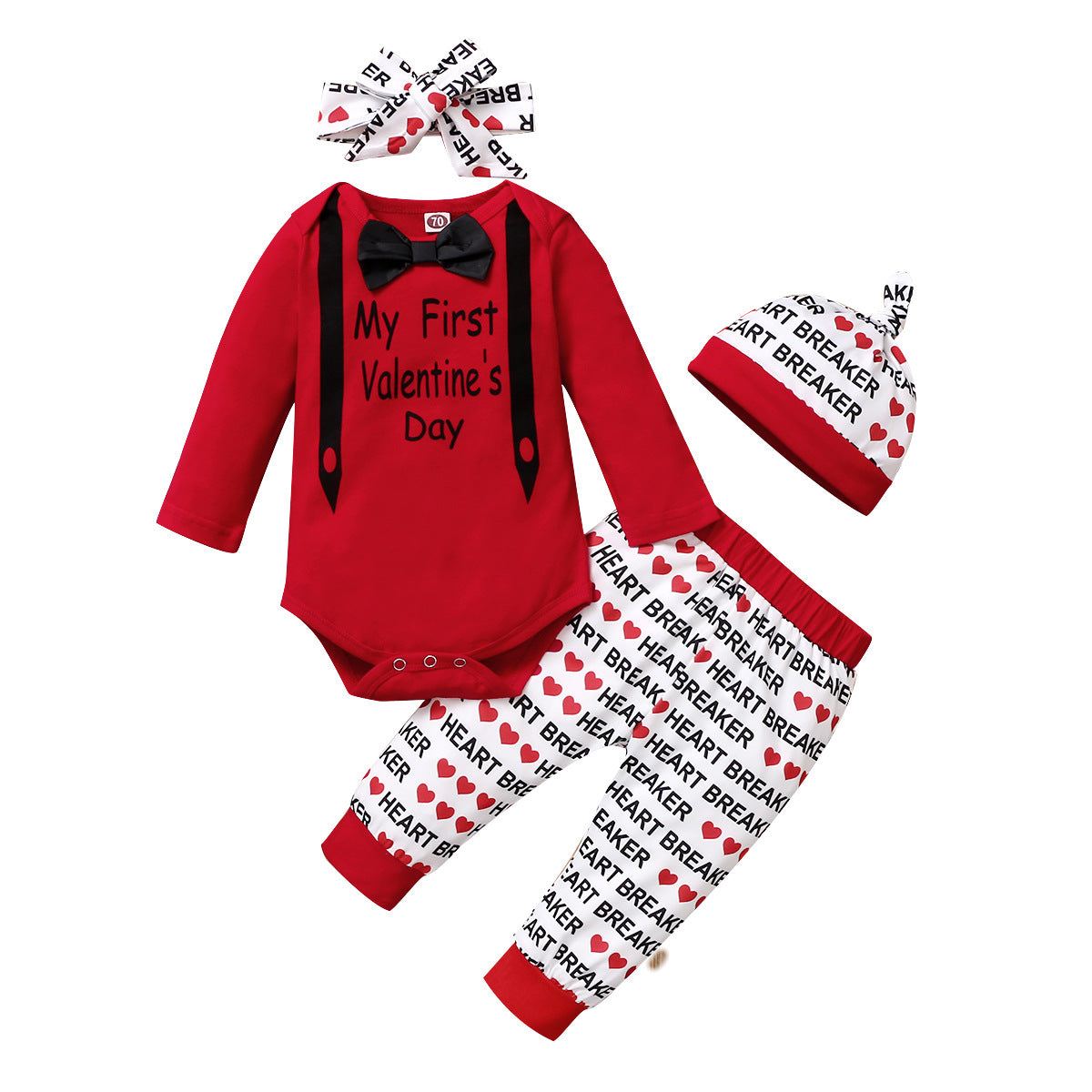 Baby Boy Suit Valentine's Day Print Halter 3 Pcs Sets