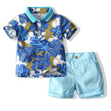 Kid Baby Boy Tropical Leaf Printed Polo New Summer 2 Pcs Sets Suits