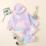 New Girl Tie Dyed Hooded Long Sleeve Elastic Cotton Set 2 Pcs