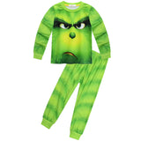 Kid Boy Christmas Green Fur Monster Long Sleeve Sets Pajamas