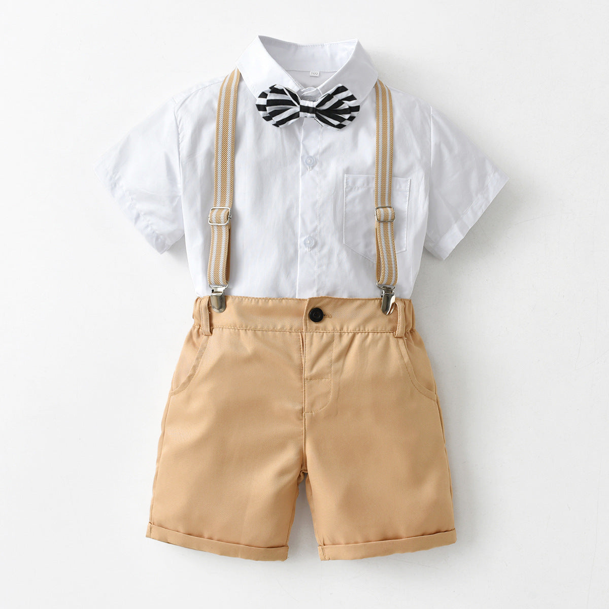 Kid Baby Boys Short-sleeved Bow Tie Strap Gentlemen 4 Pcs Set