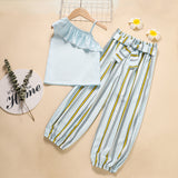 Kid Girls Wave Dot Suspenders Stripe Summer 2 Pcs Set