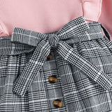 Kid Baby Girl Long Sleeve Plaid Short 2 Pcs Sets