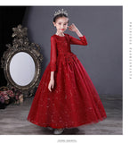 Kid Girl Princess Yarn Long-sleeve Western Performance Autumn Dresses