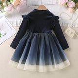 Kid Girl Fall Model Canary Fly Sleeve Stitching Mesh Dresses