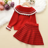 Kid Baby Girls Collar Sweater Sweet Cardigan 2 Pcs Sets