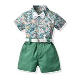 Kid Baby Boys Printed Bowknot Short Sleeve Summer 2 Pcs Set