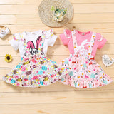 Baby Kid Girl Easter Bunny Floral Letter Flying Sleeves Braces Sets 2 Pcs
