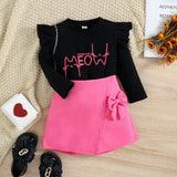 Kid Baby Girl Long Sleeved False Bow Tie Elastic 2 Pcs Sets