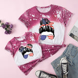 Family Matching Mother- Daughter Short Sleeves Independence Print T-shirt