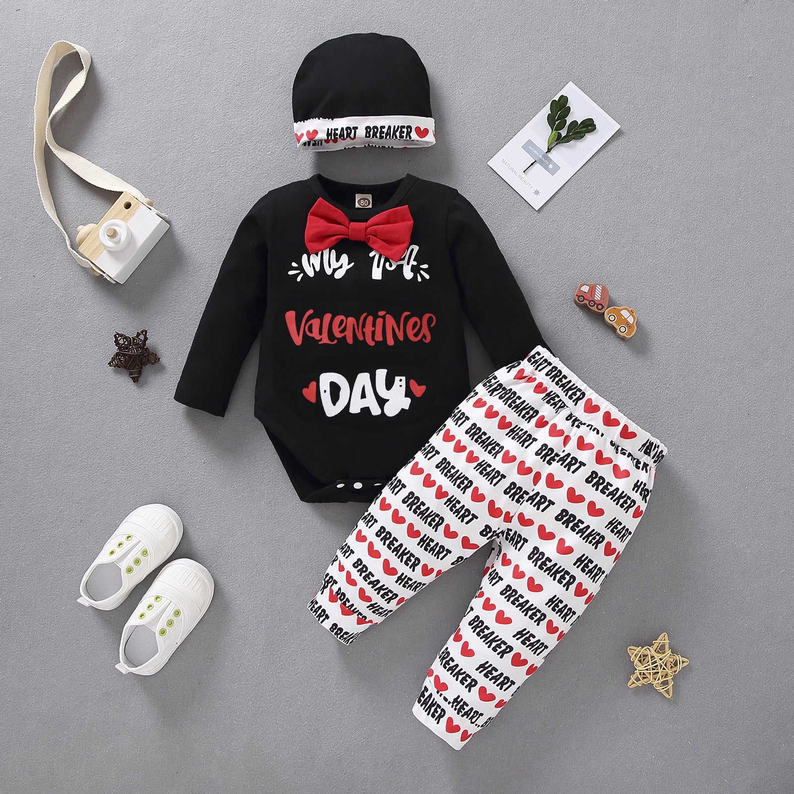 Baby Girl Suits Letters Heart Printed Long Sleeve 3 Pcs Sets