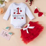 Little Baby Girl Valentine's Day Letter Long Sleeve 3 Pcs Sets