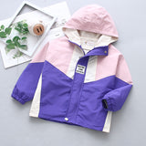 Kid Girl Blazer Matching Stitching Cap Zipper Casual Sportswear Coat