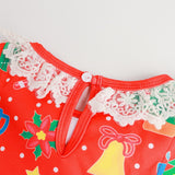 Kid Girl Long-sleeved Christmas Printed Flared Sleeves Flower Dress