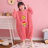 Autumn Winter Plush Kids Baby Boy Girl One-piece Cute Cartoon Coral Pajamas