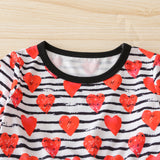 Kid Girls Valentine's Day Dovetail Heart Stripe Long Sleeve 2 Pcs Sets