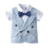 Kid Baby Boy Suit Summer Checked Gentleman Short Sleeve 2 Pcs Set