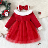 Kid Baby Girl Red Solid Color Christmas Dresses