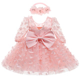 Baby Girl Princess Three-dimensional Floral Pompadour Long Sleeve Bow Dress