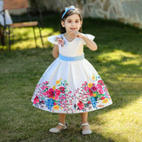 Kid Baby Girl Princess Bow-tie Printed Pleated Patchwork Dresses
